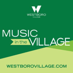 Square image with green geometric shapes saying "Music in the Village" and the website westborovillage.com